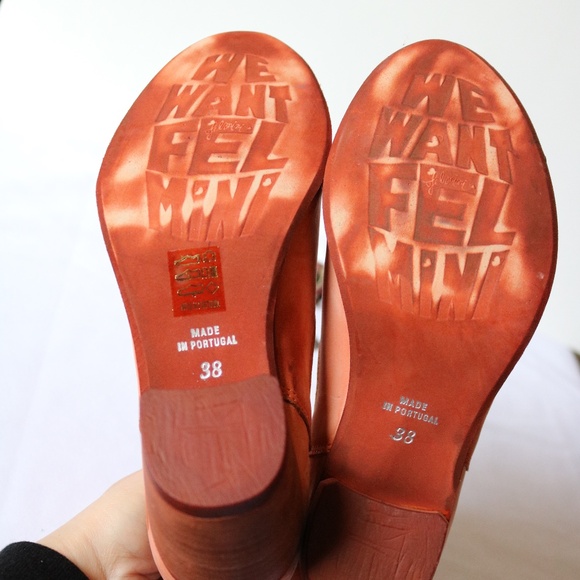NWT Felmini Orange Leather Heeled Ankle Boot Women's 38 (US 7) Handmade Fall - Picture 8 of 10